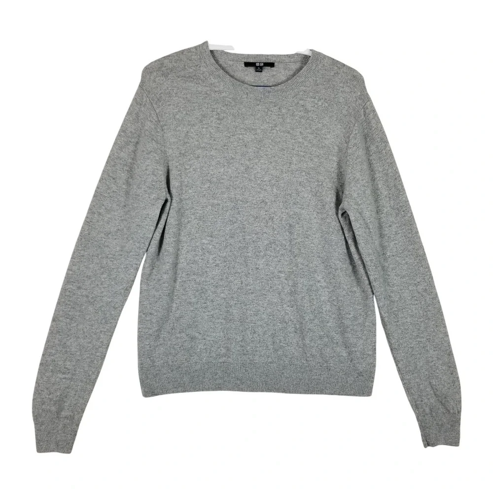 Uniqlo Cashmere Sweater Women XL Grey Crew Neck Pullover 251-469479